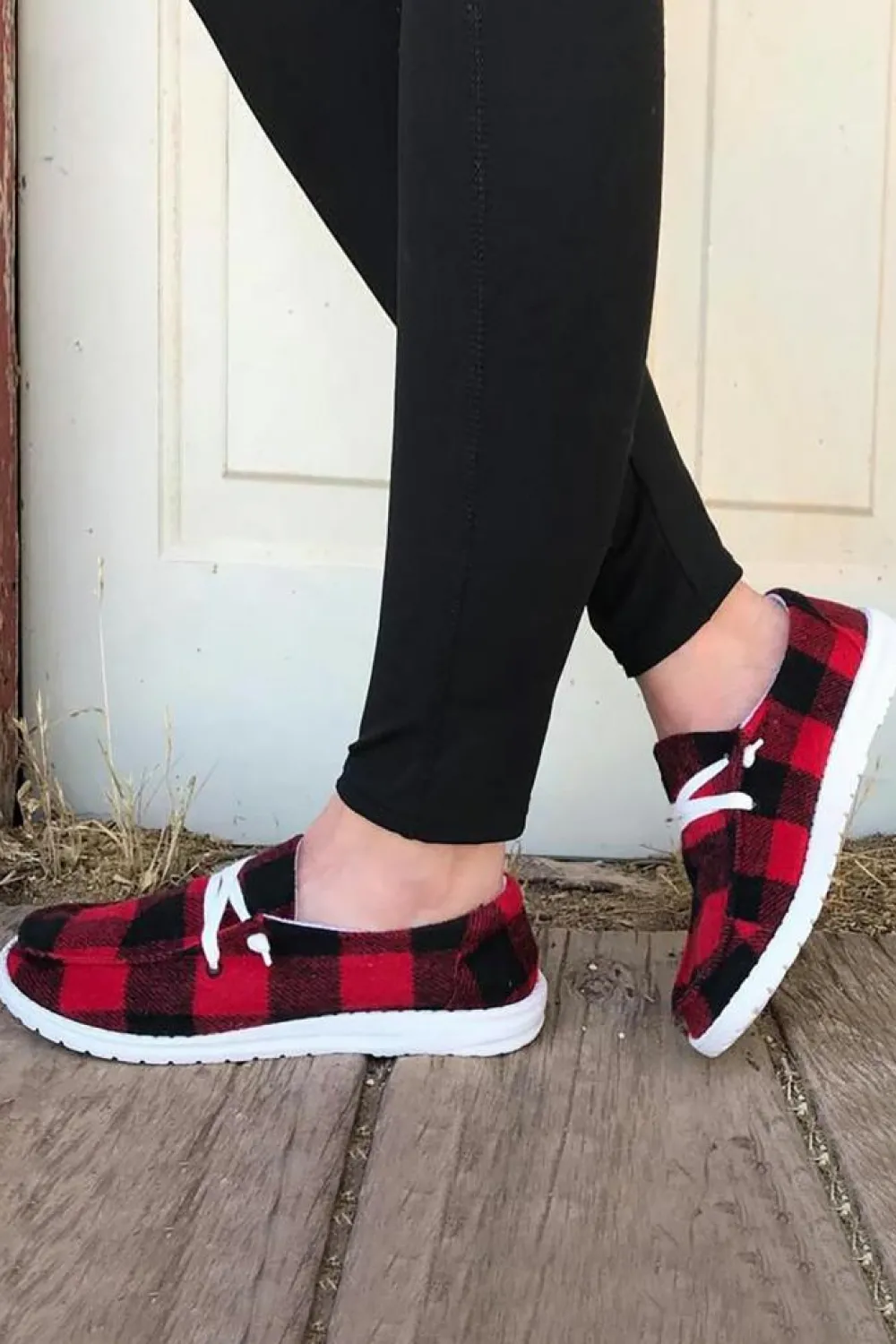 Outlet Dear-Lover Vintage Plaid Lace Up Flat Shoes Fiery Red