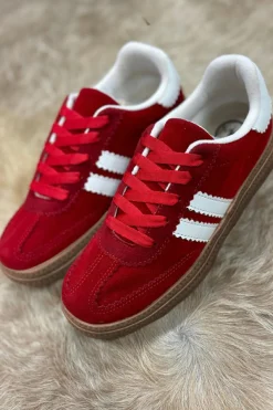 Fashion Dear-Lover Vintage Striped Patchwork Lace-up Flat Shoes Fiery Red
