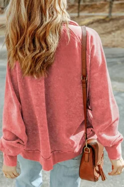 Fashion Dear-Lover Vintage Washed Flap Pocket Button Shacket Fiery Red