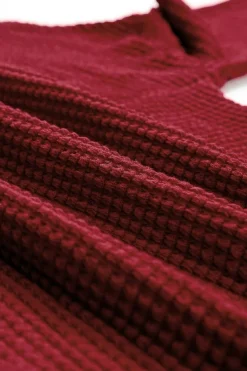 Discount Dear-Lover Waffle Knit Drop Shoulder Long Sleeve Top Fiery Red