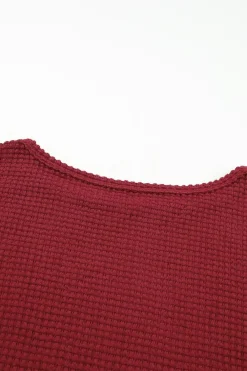 Discount Dear-Lover Waffle Knit Drop Shoulder Long Sleeve Top Fiery Red