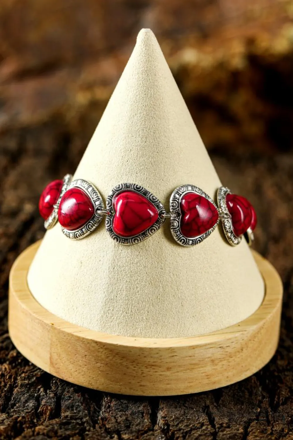 Fashion Dear-Lover Western Heart Decor Alloy Bracelet Fiery Red