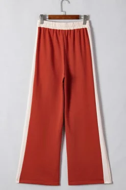 Fashion Dear-Lover Color Block Drawstring High Waist Wide Leg Pants Flamingo