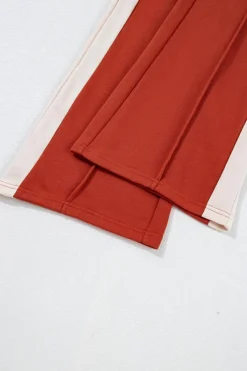 Fashion Dear-Lover Color Block Drawstring High Waist Wide Leg Pants Flamingo