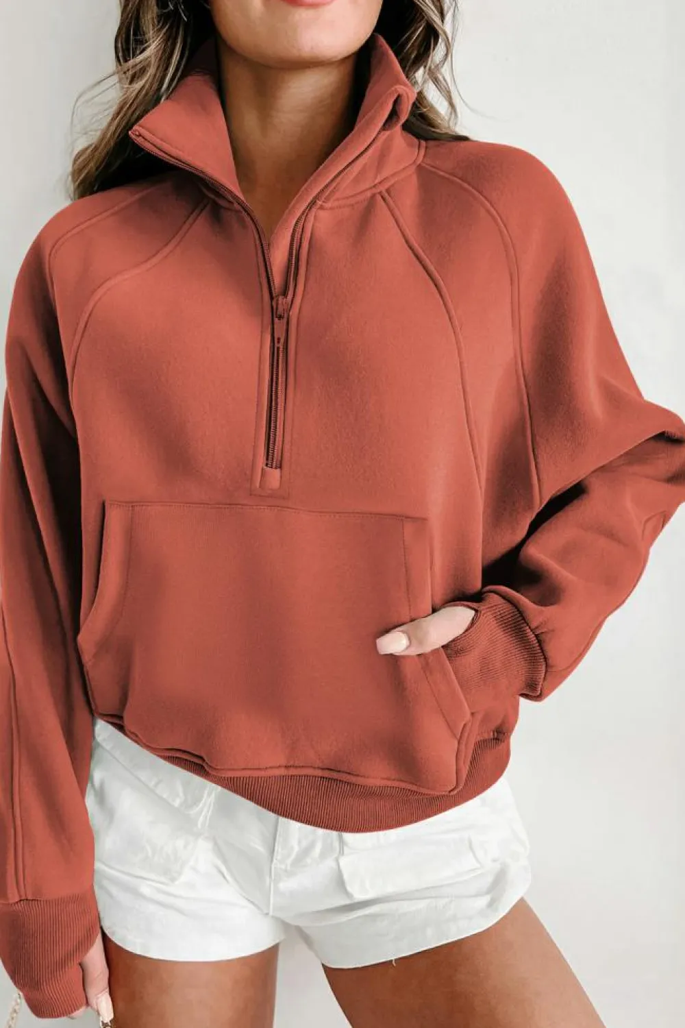 Clearance Dear-Lover Fleece Lined Zip Up Stand Collar Thumbhole Sleeve Sweatshirt Flamingo