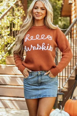 Discount Dear-Lover Hello Pumpkin Graphic Sweater Flamingo