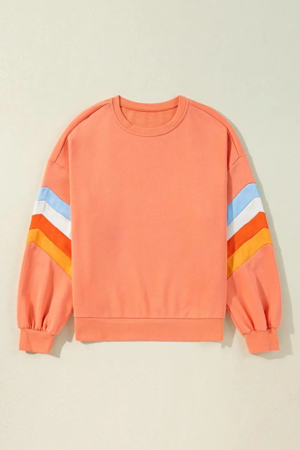 Best Dear-Lover Rainbow Striped Sleeve Crew Neck Loose Sweatshirt Flamingo