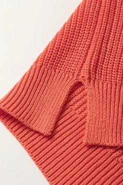 Online Dear-Lover Solid Textured Knitted Notch V Neck Sweater T Shirt Flamingo