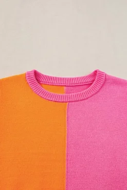 New Dear-Lover 2-tone Color Block Knit Cap Sleeve Sweater Top Flamingo