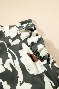 New Dear-Lover Floral Flutter Sleeve Buttons Ruffled Hem Mini Dress Four Leaf Clover