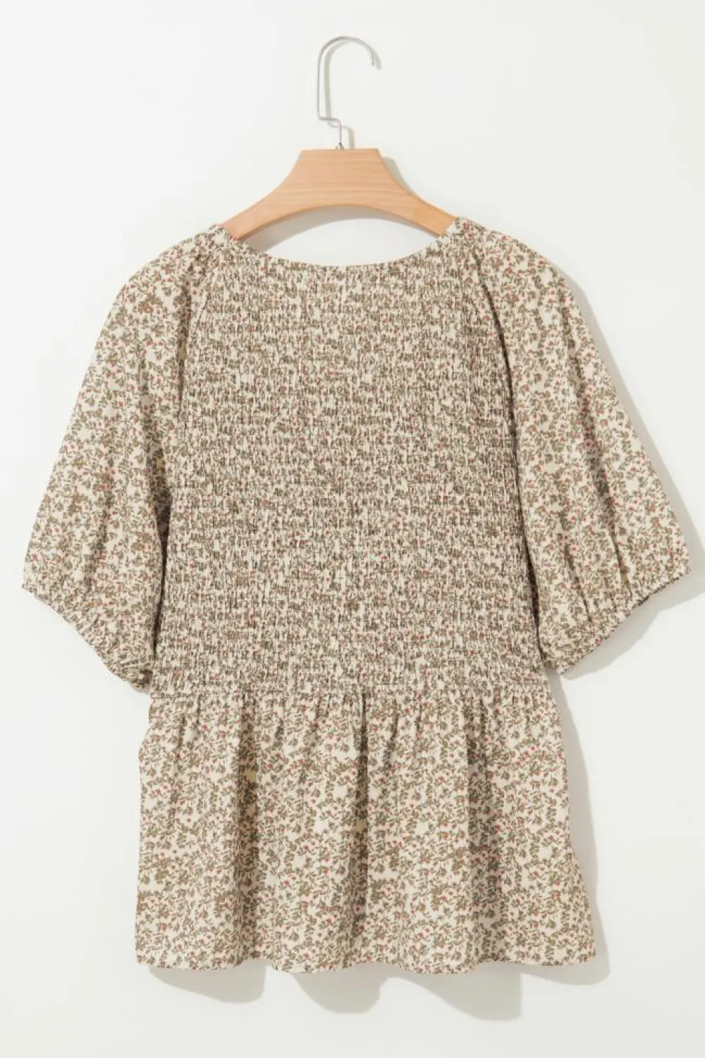 Online Dear-Lover Floral Print Puff Sleeve Smocked Top Green