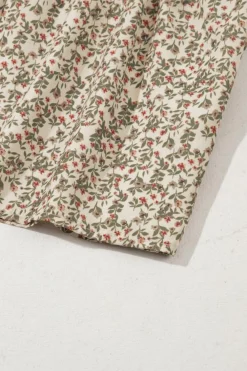 Online Dear-Lover Floral Print Puff Sleeve Smocked Top Green