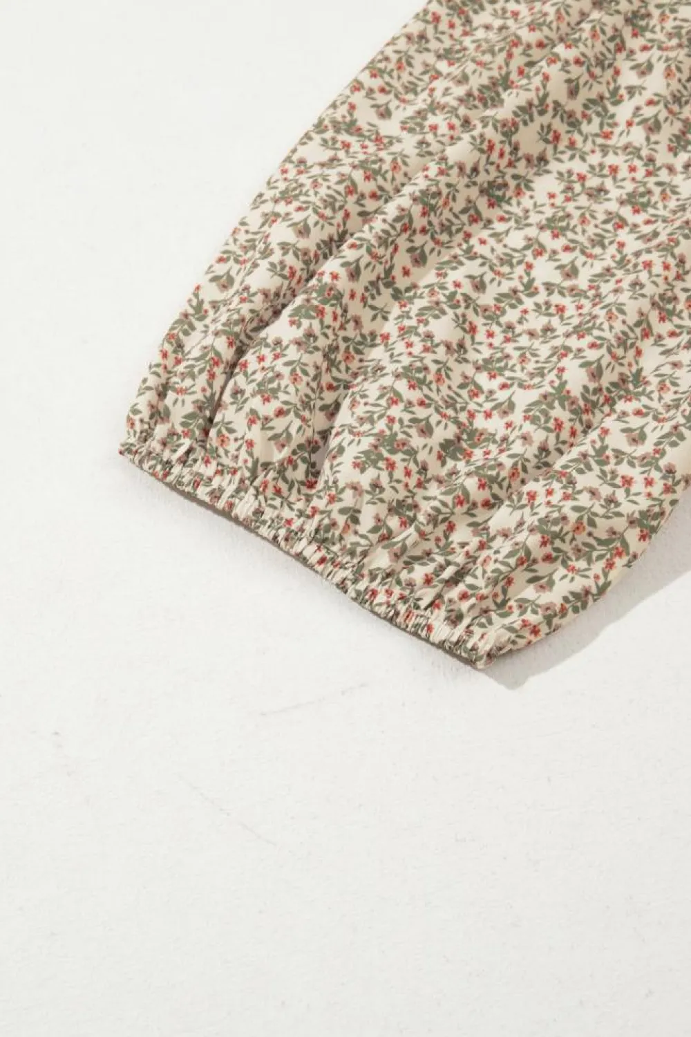 Online Dear-Lover Floral Print Puff Sleeve Smocked Top Green