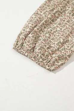 Online Dear-Lover Floral Print Puff Sleeve Smocked Top Green