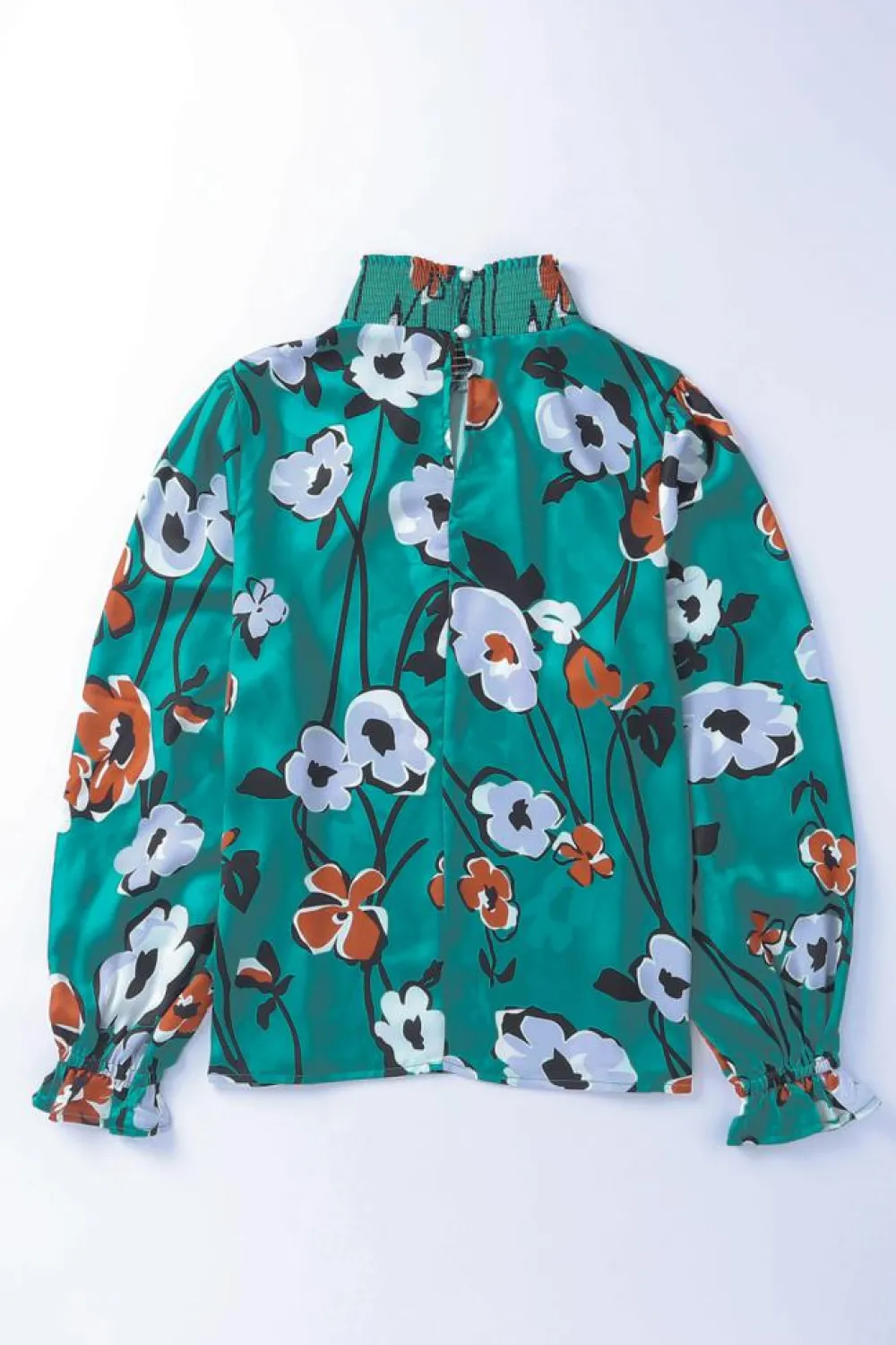 Hot Dear-Lover Floral Print Smocked Mock Neck Blouse Green