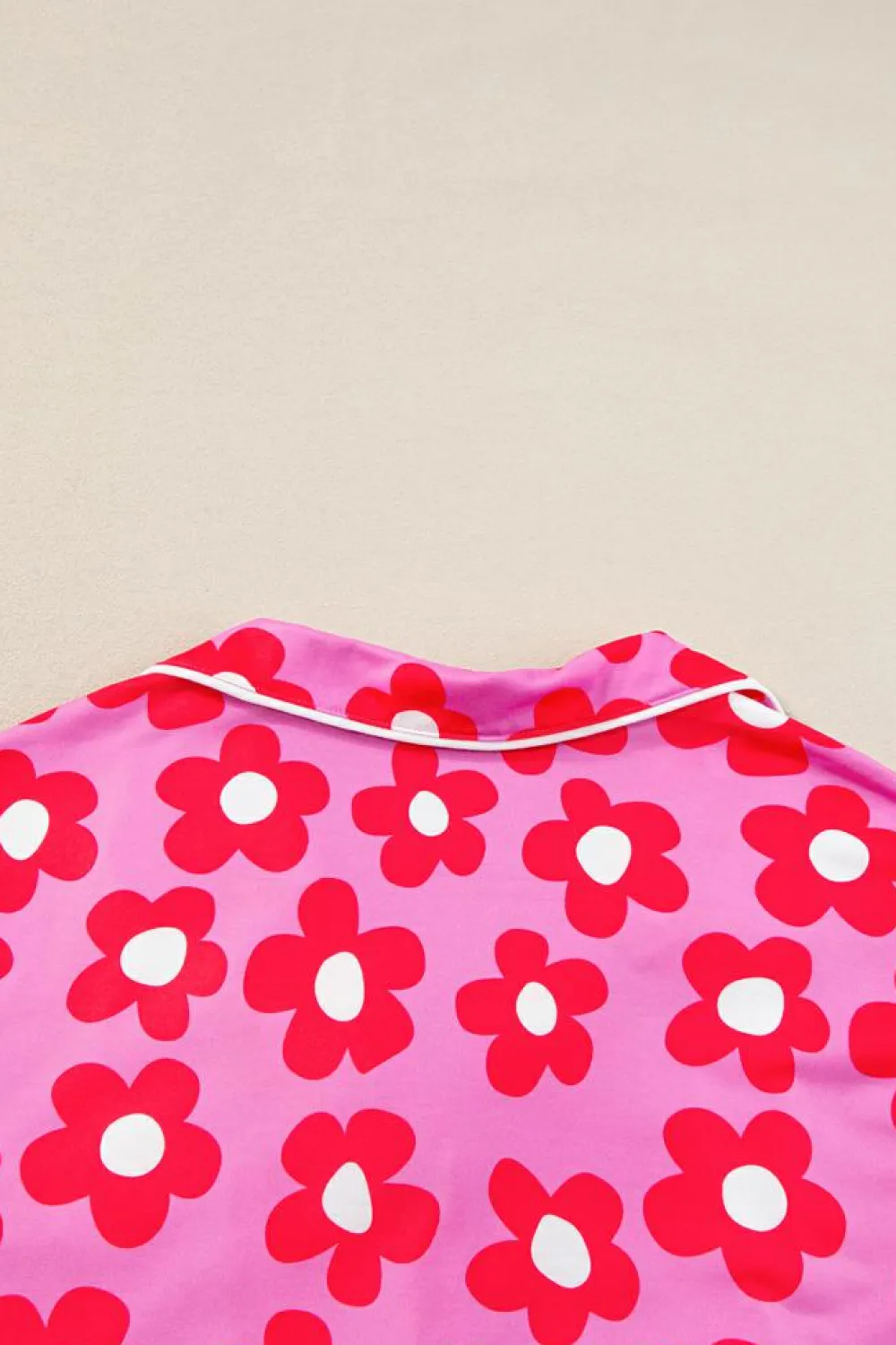 Online Dear-Lover Flower Print Short Sleeve Shirt Pajamas Set Pink