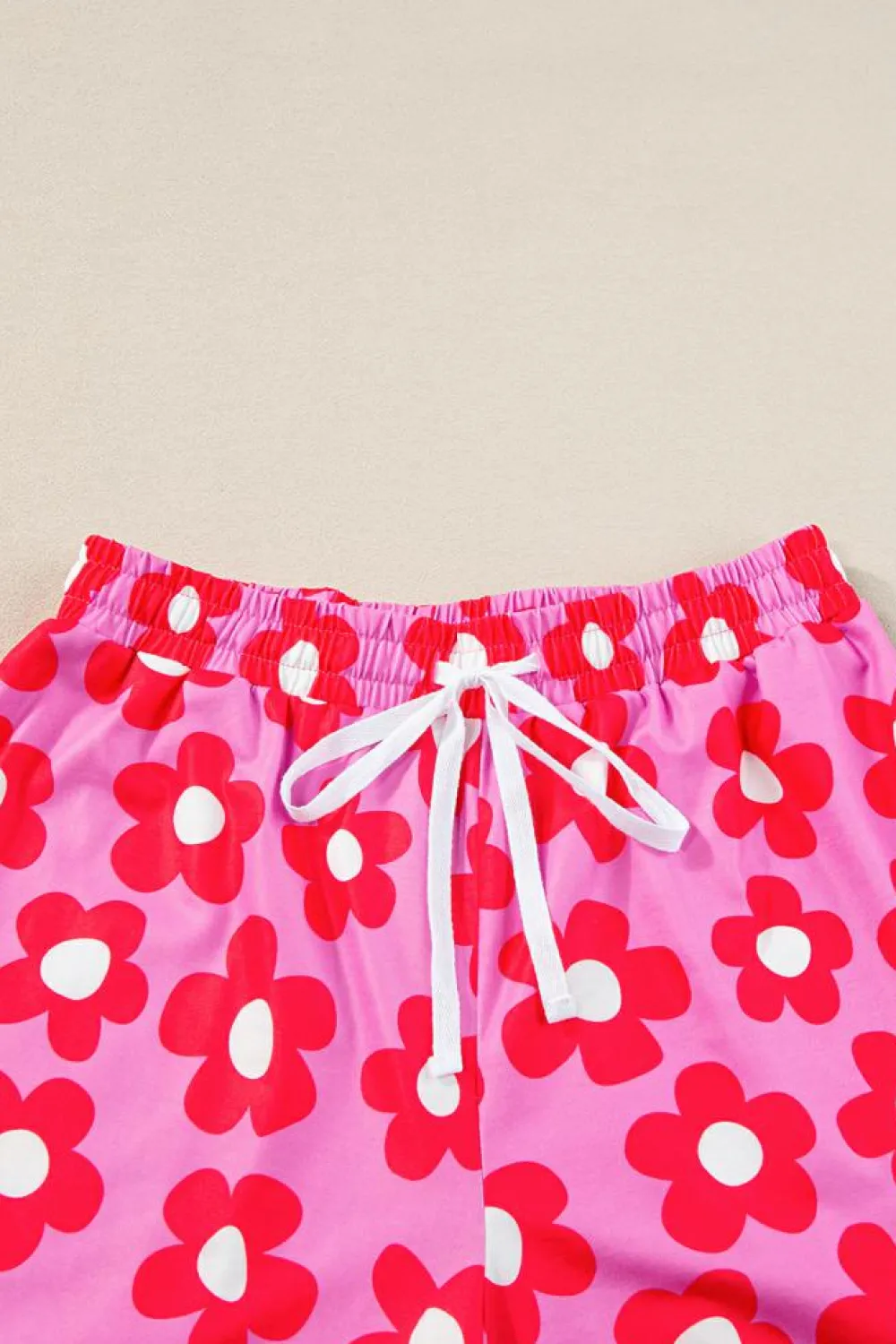 Online Dear-Lover Flower Print Short Sleeve Shirt Pajamas Set Pink