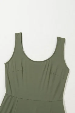 Fashion Dear-Lover Sleeveless Scoop Neck Flared Split Midi Dress Four Leaf Clover