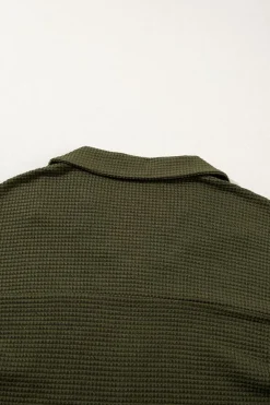Online Dear-Lover Solid Color Textured Buttoned Shirt and Casual Pants Set Four Leaf Clover