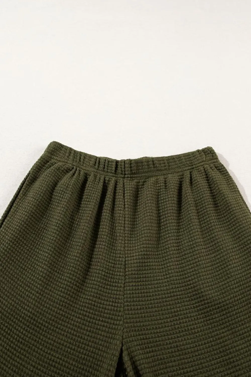 Online Dear-Lover Solid Color Textured Buttoned Shirt and Casual Pants Set Four Leaf Clover