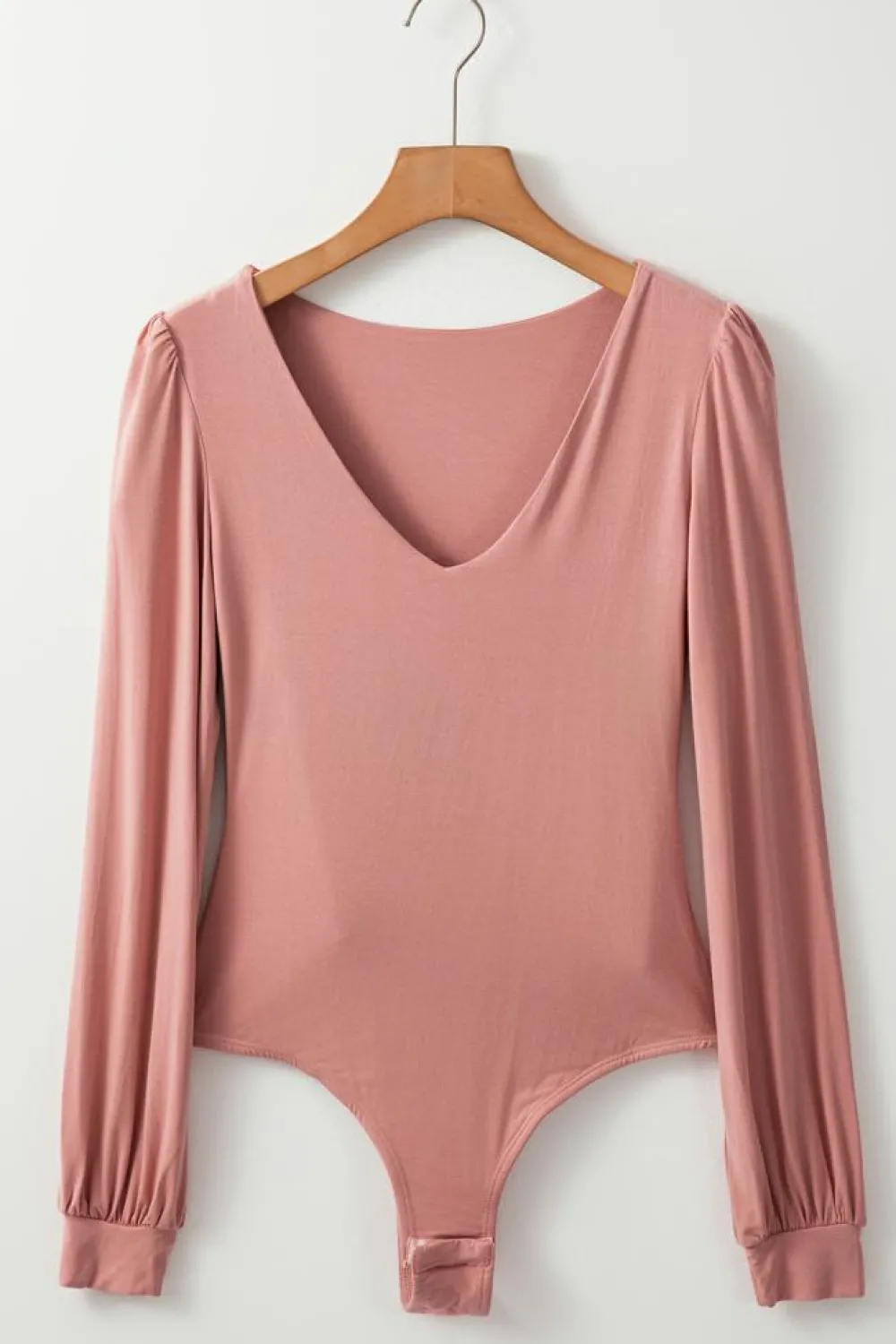Clearance Dear-Lover Plain V neck Long Sleeve Casual Bodysuit Fushia