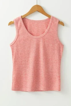 Hot Dear-Lover Solid Color Textured U Neck Slim Tank Top Fushia