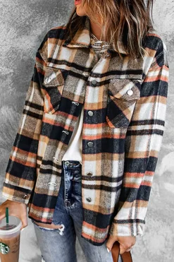 Discount Dear-Lover Geometric Plaid Print Pocketed Shacket Blue