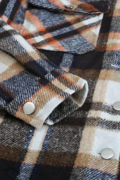 Discount Dear-Lover Geometric Plaid Print Pocketed Shacket Blue