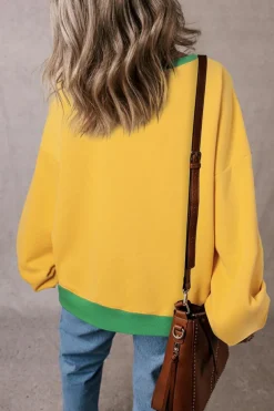 Fashion Dear-Lover Color Block Patch Drop Shoulder Oversized Sweatshirt Ginger