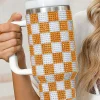 Fashion Dear-Lover Full Rhinestone Checkerboard Handled Tumbler 40oz Ginger