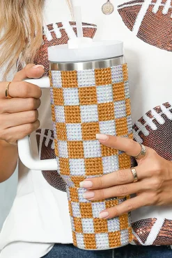 Fashion Dear-Lover Full Rhinestone Checkerboard Handled Tumbler 40oz Ginger