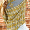 Best Dear-Lover Plaid Embroidery Patch Button-Down Shacket Ginger