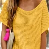 Outlet Dear-Lover Solid Loose Knit Short Dolman Sleeve Sweater Ginger