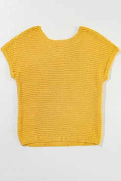 Outlet Dear-Lover Solid Loose Knit Short Dolman Sleeve Sweater Ginger