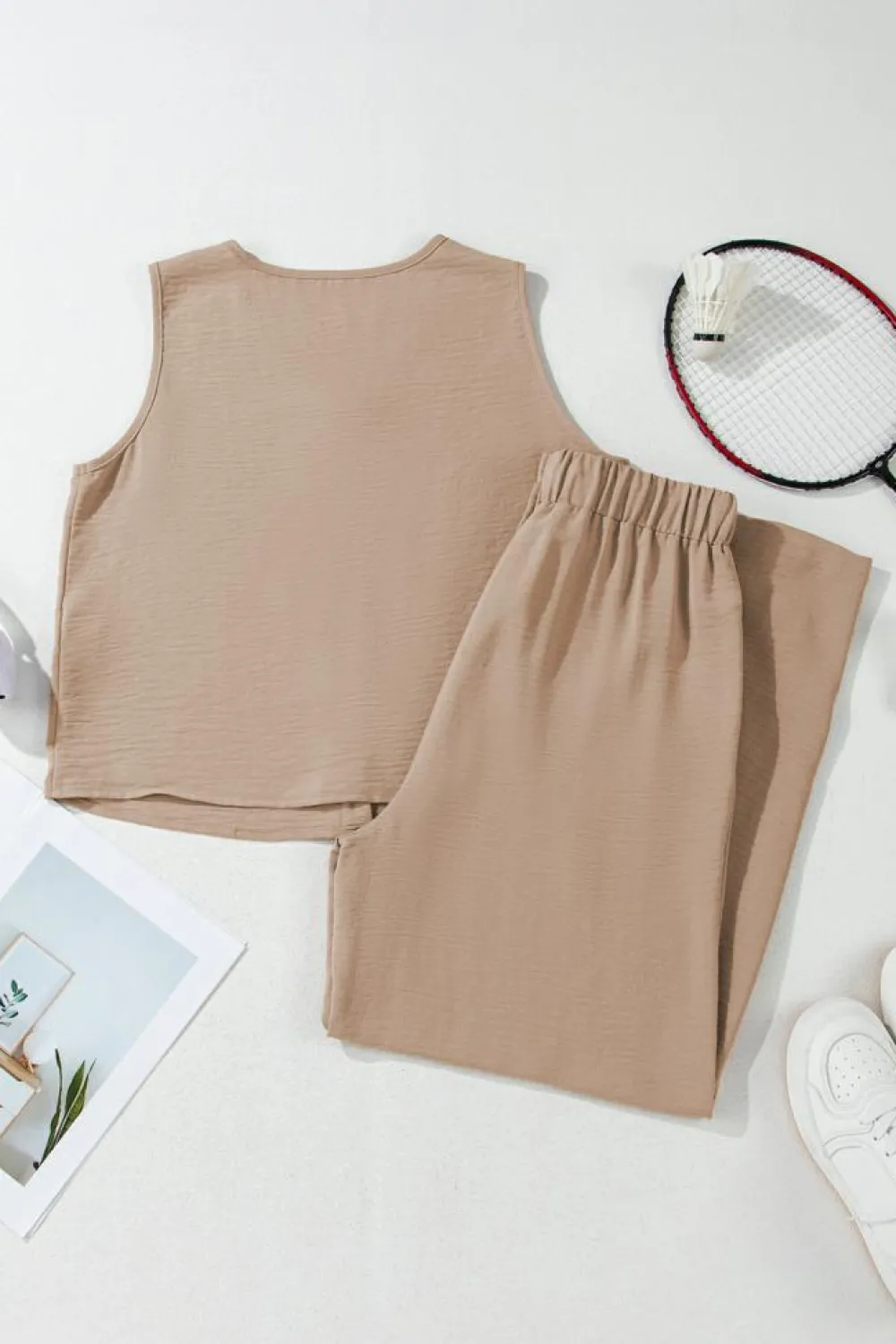 Outlet Dear-Lover Buttoned Vest Drawstring Wide Leg Pants 2pcs Set Goat