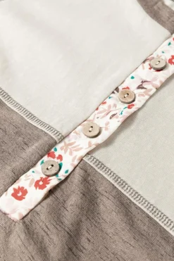 New Dear-Lover Colorblock Floral Patchwork Flared Sleeve Buttons Henley Top Goat