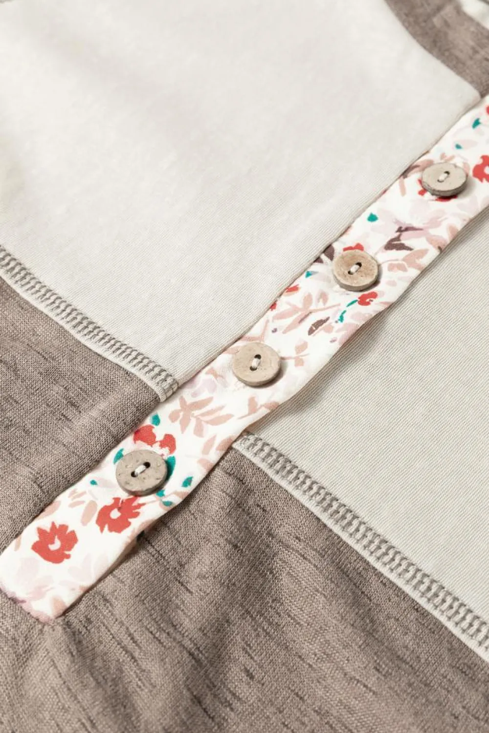 New Dear-Lover Colorblock Floral Patchwork Flared Sleeve Buttons Henley Top Goat