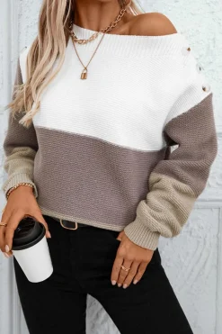 Sale Dear-Lover Colorblock Knitted Buttoned Shoulder Sweater Goat