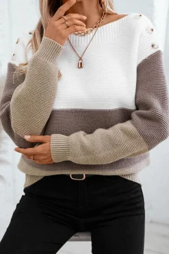 Sale Dear-Lover Colorblock Knitted Buttoned Shoulder Sweater Goat