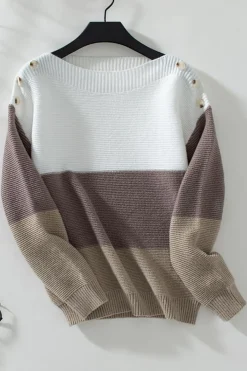 Sale Dear-Lover Colorblock Knitted Buttoned Shoulder Sweater Goat