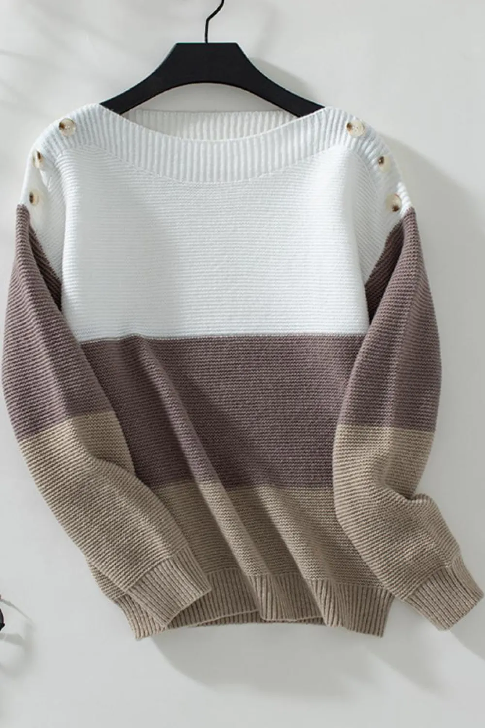 Sale Dear-Lover Colorblock Knitted Buttoned Shoulder Sweater Goat