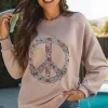 Sale Dear-Lover Floral Peace Symbol Drop Shoulder Sweatshirt Goat