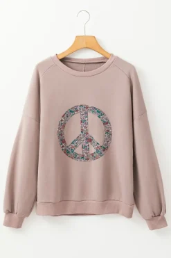 Sale Dear-Lover Floral Peace Symbol Drop Shoulder Sweatshirt Goat