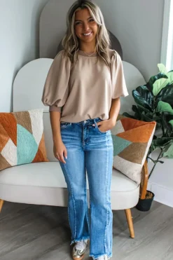 Outlet Dear-Lover Half Lantern Sleeve Solid Colour Pullover Top Goat