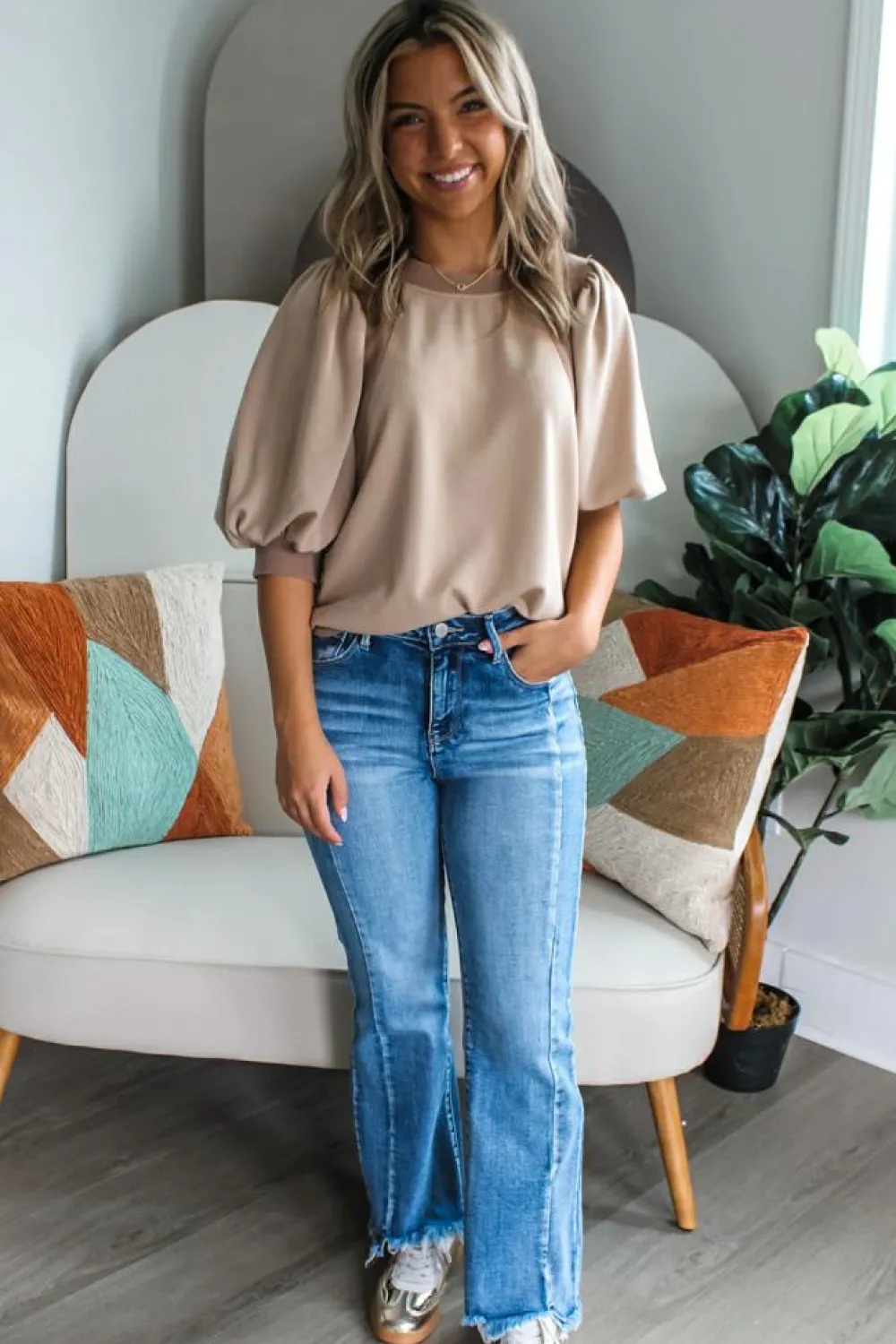 Outlet Dear-Lover Half Lantern Sleeve Solid Colour Pullover Top Goat