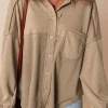 Best Dear-Lover Mineral Wash Textured Patchwork Loose Fit Shacket Goat
