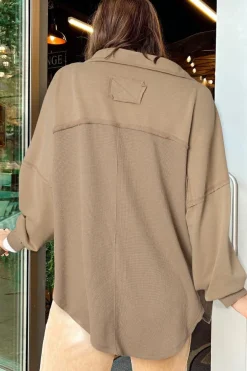 Best Dear-Lover Mineral Wash Textured Patchwork Loose Fit Shacket Goat
