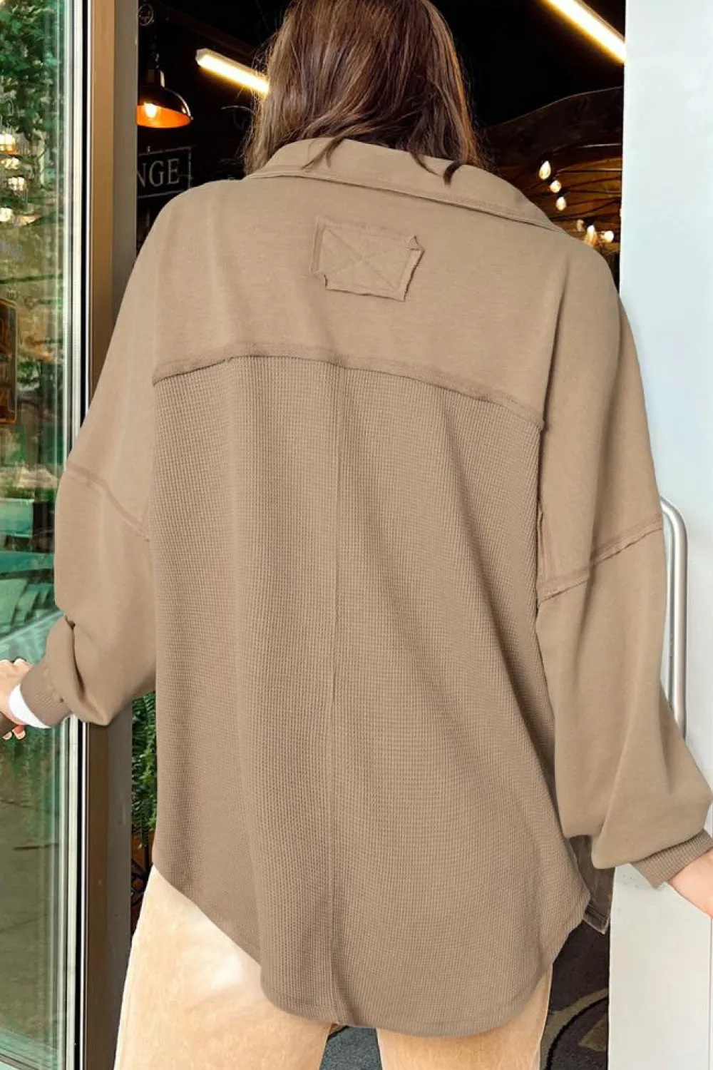 Best Dear-Lover Mineral Wash Textured Patchwork Loose Fit Shacket Goat