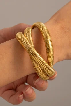 Sale Dear-Lover 3 Layers Plated Chunky Alloy Bangle Gold