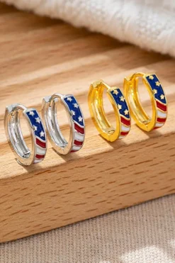 Outlet Dear-Lover American Flag Plated Alloy Hoop Earrings Gold